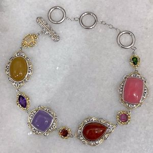 Burmese Multi Jade Multigemstone 14K YG Sterling Silver Toggle Clasp Bracelet